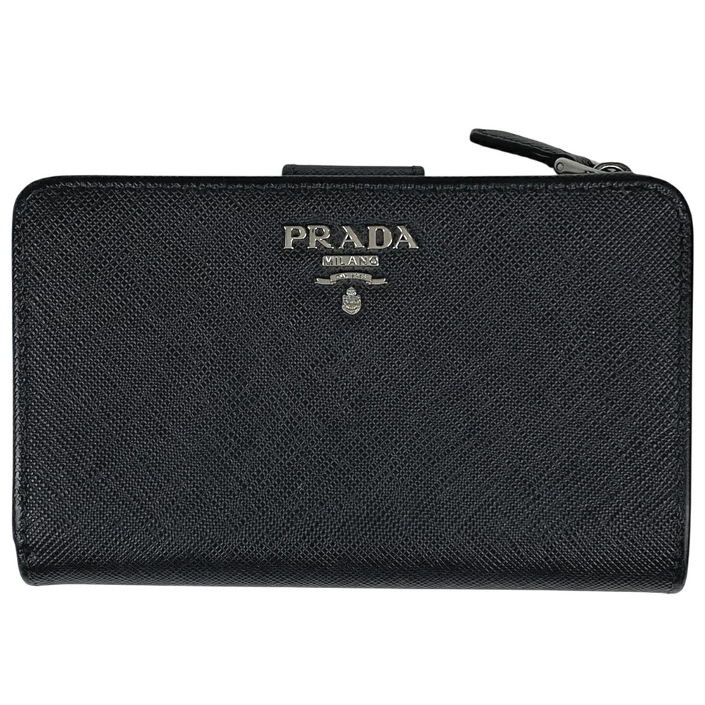 Prada Bi fold Wallet Round Zipper Saffiano Leather Nero Black